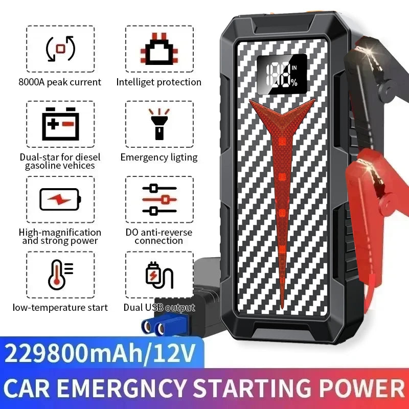 Car Jump Starter 8000A Peak, 298000mAh Emergency Power Bank Booster for 12V Gas and Diesel Vehicles