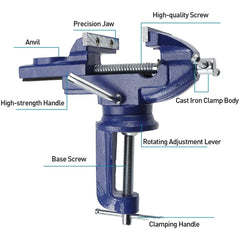Universal Table Vise Multi-functional Portable 360° Swivel Base Clamp On Vice/Table Vise For Woodworking, Cutting Conduit, Dril