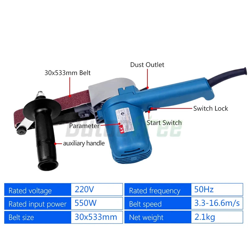 220V 550W High Power Electric Belt Sander 30*533mm Buffing Sanders Woodworking 6 Speed Portable Belt Sanding Machine