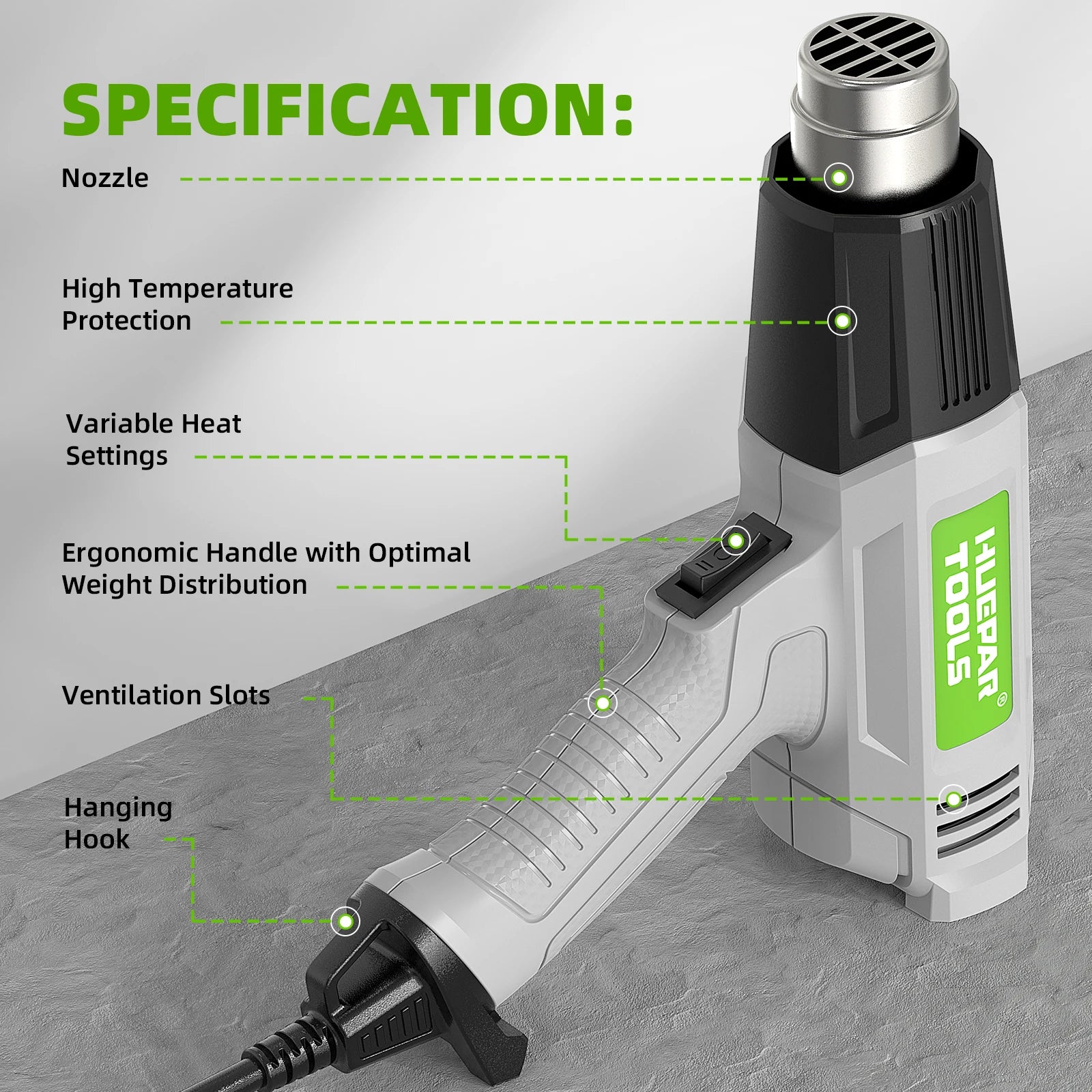 Heat Gun 1500W-1800W  Electric Heat Air Gun With LCD Temperatures Adjustable Thermal Blower Shrink Wrapping Construction Drye