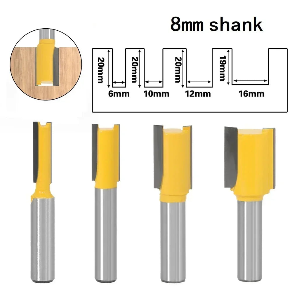 Straight Router Bit Woodwork Tool 1pc 6/10/12/16mm 8mm Shank Carving Cleaning Bit Milling Cutter Wood Universal