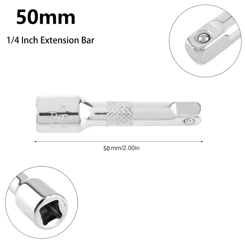 3pcs 1/4 Inch Socket Ratchet Wrench Extension Bar 50/75/100mm Long Bar Steering Sleeve Connecting Rod Socket Extender Hand Tools