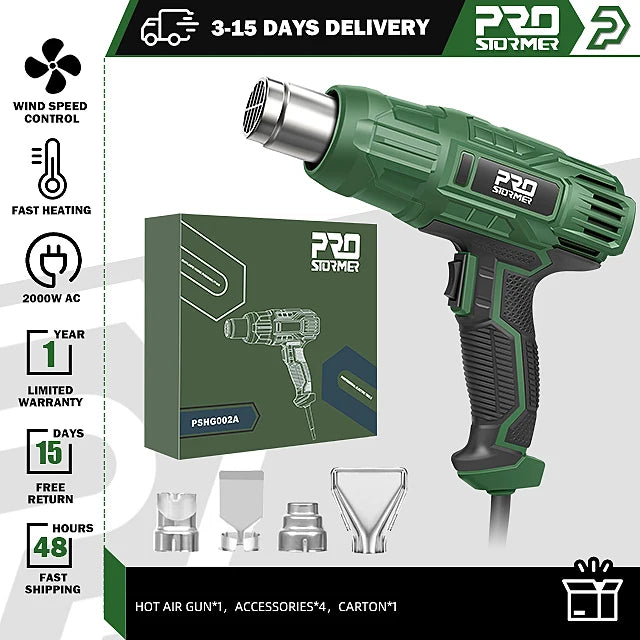 2000W Industrial Heat Gun 230V Adjustable Temperature 60-600C with 4 Nozzles Dual Speed Hot Air Gun for Welding Shrink Wrapping