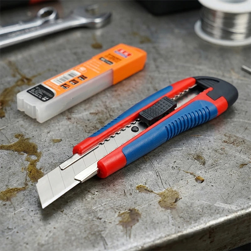 Utility Knife Plastic Rubber Grip 60° CK75 Silver Blade + White Blades 0.5mm Thick Sharp Cutter Box Cutting Tool DIY Home