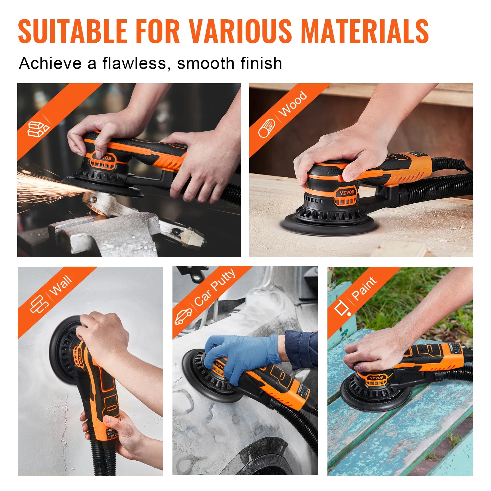 2026 hot sale SucceBuy Random Orbital Sander 350W Brushless 10000 PRM 6 Variable Speed Electric Orbital Sander for Woodworking D