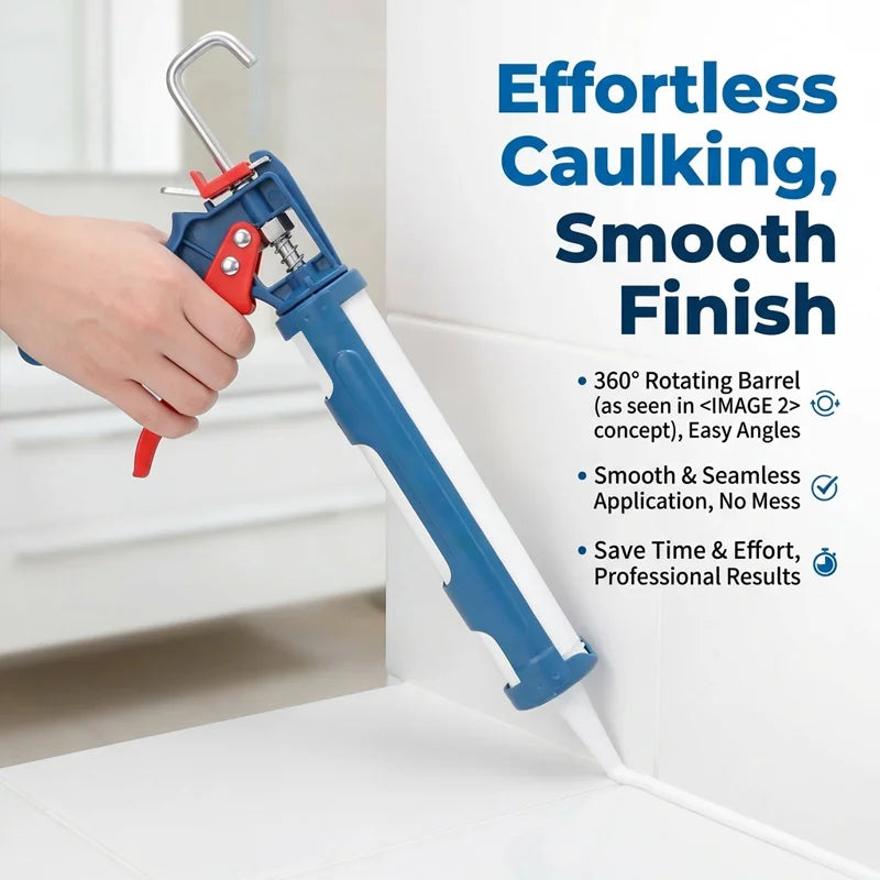 9 Inch 360° Rotating Multi-function Manual Caulking Gun Silicone Sealant Gun for Doors Windows Home Daily Hand Tools