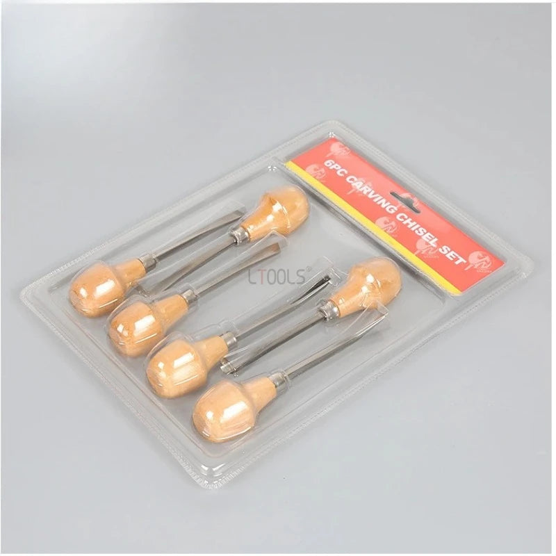 6Pcs Wood Carving Chisel Set Multifunction Engraving Tool Professional Woodworking Gouge Chisel Tool for Root Carving DIY Craft