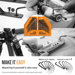 30 Piece Hex Key Set with Ball End Wrenches Metric and Imperial Allen Keys and Internal Hex Drivers for Mechanical Repair