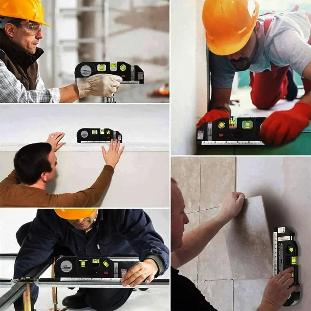 Laser Level Tool Multipurpose Cross Line Laser Kit with 8 Feet Measuring Tape Ruler Easy to Use for Home Construction