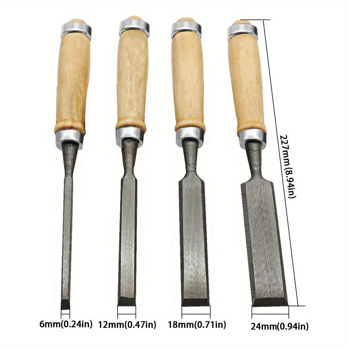 4Pcs Wood Carving Chisels Set Professional for Woodworking - 8/12/16/20mm Comfortable Beech Handle Wood Chisel with Wood Handles