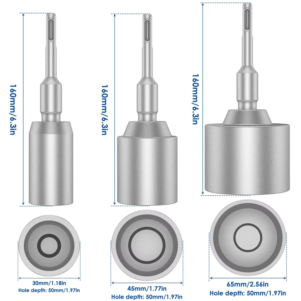 SDS-Plus Ground Rod Driver 30/45/65mm Diameter For Rotary Hammer Drills T Post Ground Rod Driver Tool Forged Steel Drill Bit