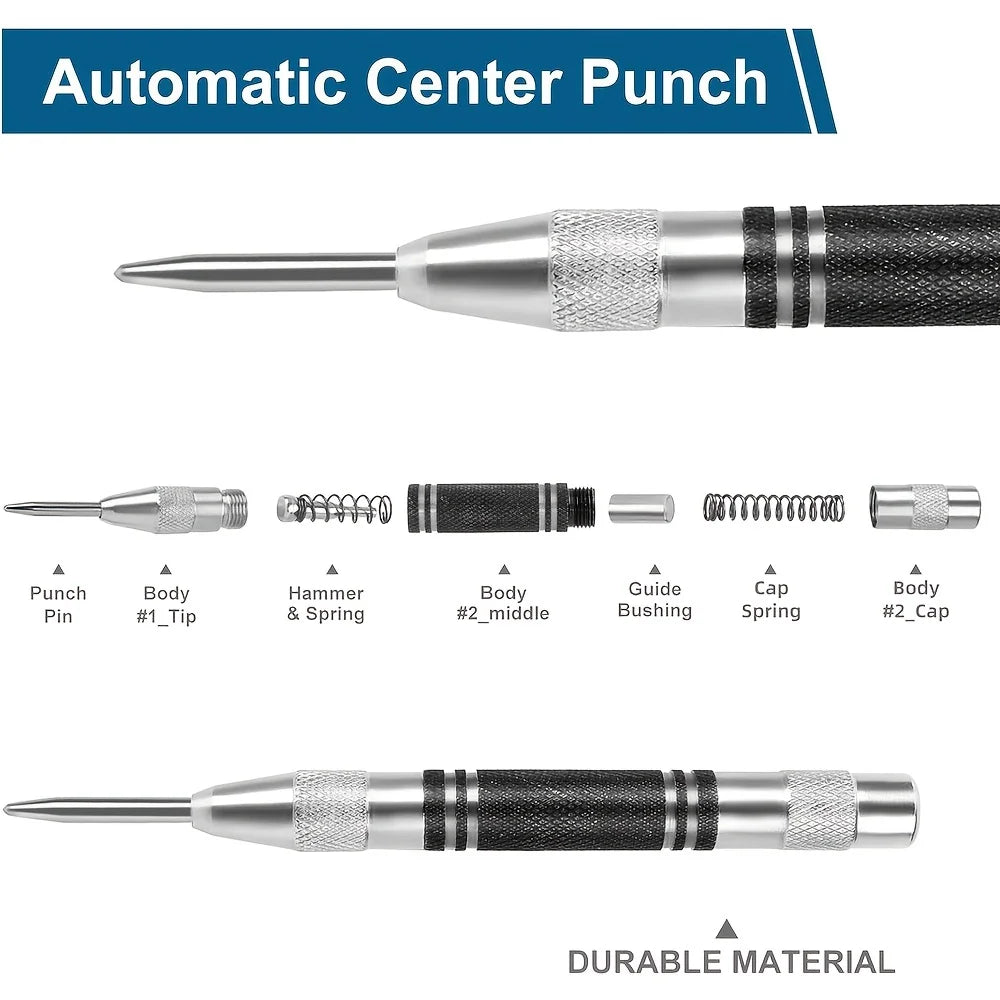 1/3pcs Heavy Duty Automatic Center Punch, 5'' Premium Steel, Spring Loaded, Adjustable- For Metal, Plastics, Wood Precision Tool