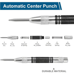 1/3pcs Heavy Duty Automatic Center Punch, 5'' Premium Steel, Spring Loaded, Adjustable- For Metal, Plastics, Wood Precision Tool