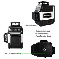 Pracmanu Mini Laser Level 12 Lines 3D level Self-Leveling 360° Horizontal and Vertical Cross Green Laser Beam Lines