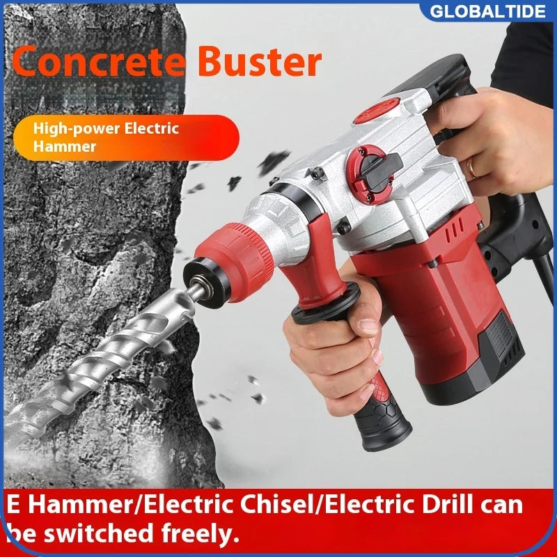 Including Chisels and Drill Bits with Case 220V Electric Hammer Drill Heavy Duty Rotary Hammer Drill, Copper Motor