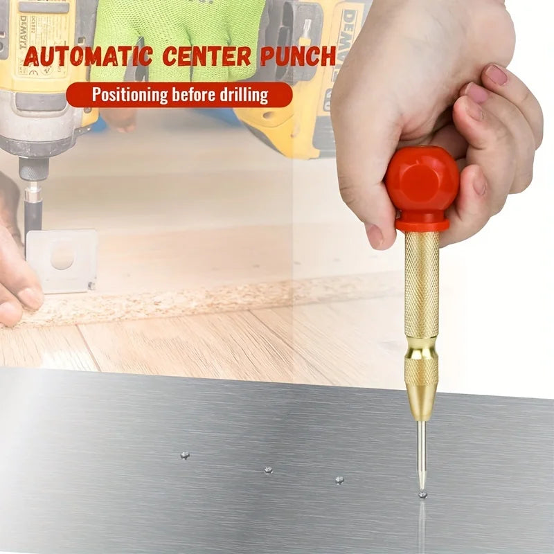 5inch Automatic Center Center Punch with Spring & Cushion Cap for Metal, Wood, Glass, Plastic - Golden Hand Tool