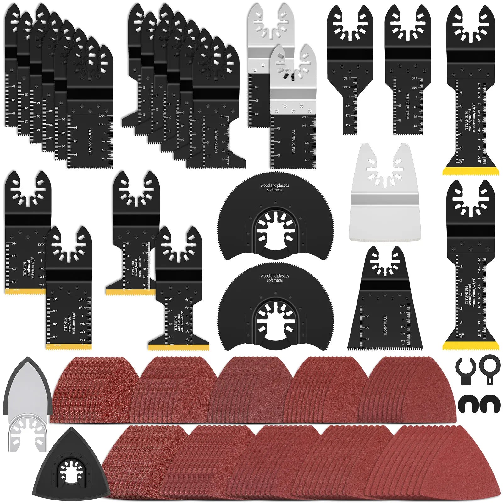 128PCS Oscillating Tool Blade with Scraper Sandpaper Sanding Disc and Adapter Oscillating Tool Accessories for Cutting and