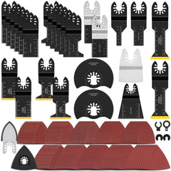 128PCS Oscillating Tool Blade with Scraper Sandpaper Sanding Disc and Adapter Oscillating Tool Accessories for Cutting and