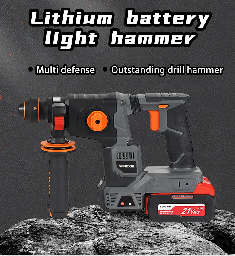 Three In One 20V 800W Heavy Duty Brushless Cordless Rotary Hammer Drill With Fast Charger 26mm Max Drilling Diameter