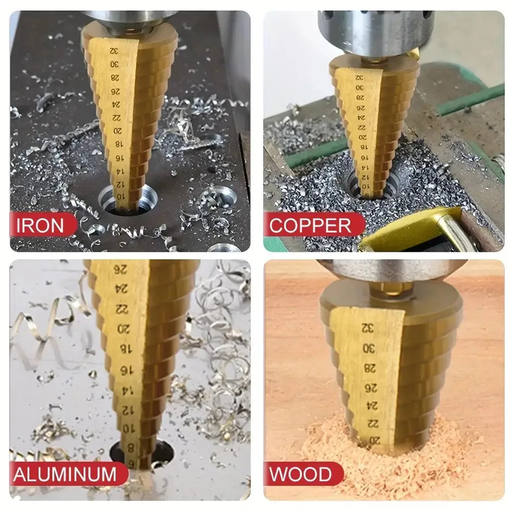6pcs Heavy-Duty Step Drill Bit Set (4-20/4-12/3-12/3/6/8mm) for Wood & Metal DIY Professional Drilling Durable Kit Tools