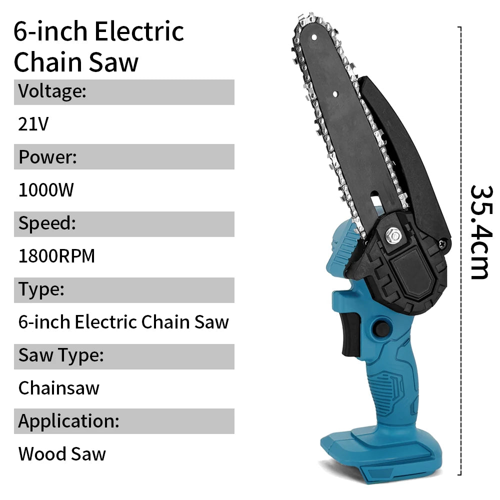 4/6 Inch Chainsaw 1000W Handheld Electric Cutting Tool, Logs for Camping, Yard Cleaning, Woodworking, Suitable  for 21V Battery