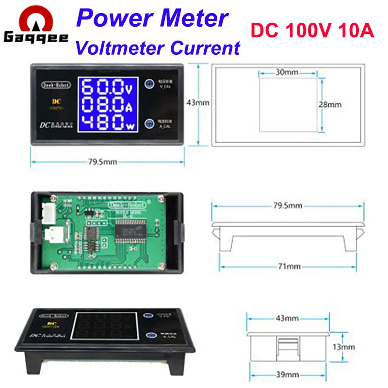 Three-digit Digital Voltage Tester DC 100V 10A Voltmeter Current Power Meter Ammeter Wattmeter Monitor Electronic DIY