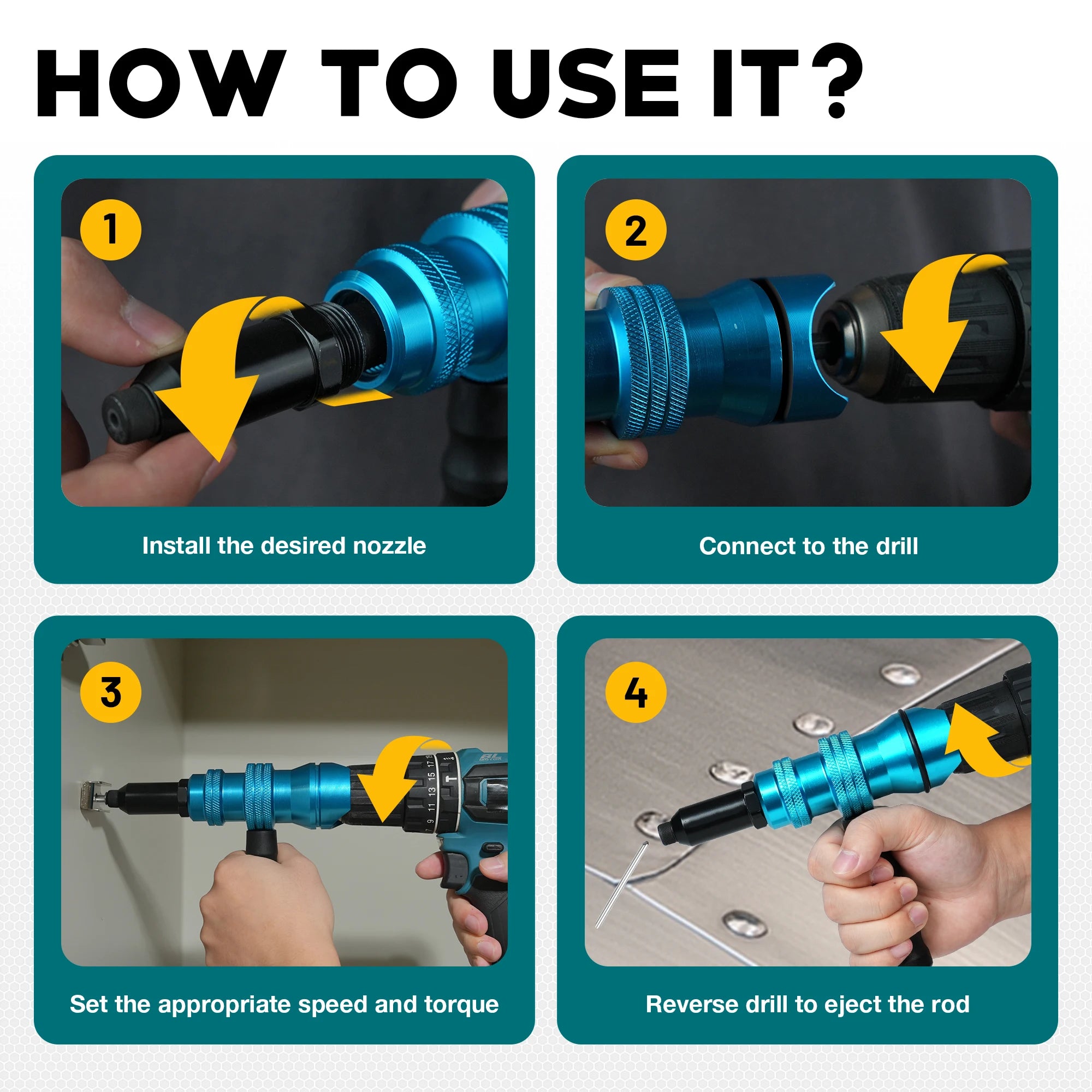 Rivet Gun Adapter Rivet Attachment for Electric Drill and Cordless Electric Power Drill Easy processing for Pop Rivets