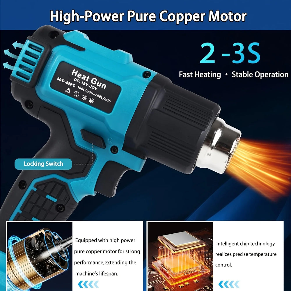 Cordless Heat Gun, 550℃ High Temperature Portable Electric Hot Air Gun (Bare Machine)