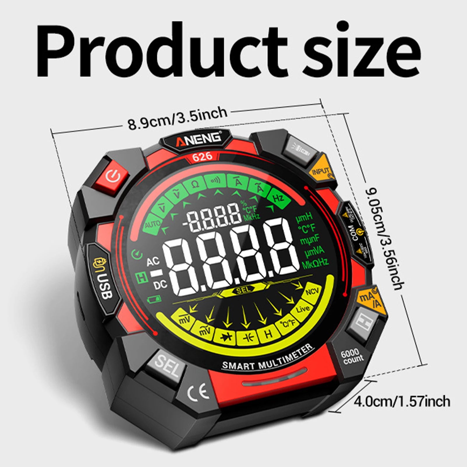 Digital Multimeter 6000Counts NCV Voltage Tester with VA Backlit LCD Data Hold Capacitance Temperature Frequency Duty Cycle Test