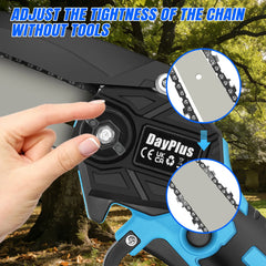 DayPlus 8 Inch Cordless Chainsaw Electric Handheld Wood Saw, 2PCS 4000mAh Battery Power Chain Saw with Safety Lock, Tree Trimmer