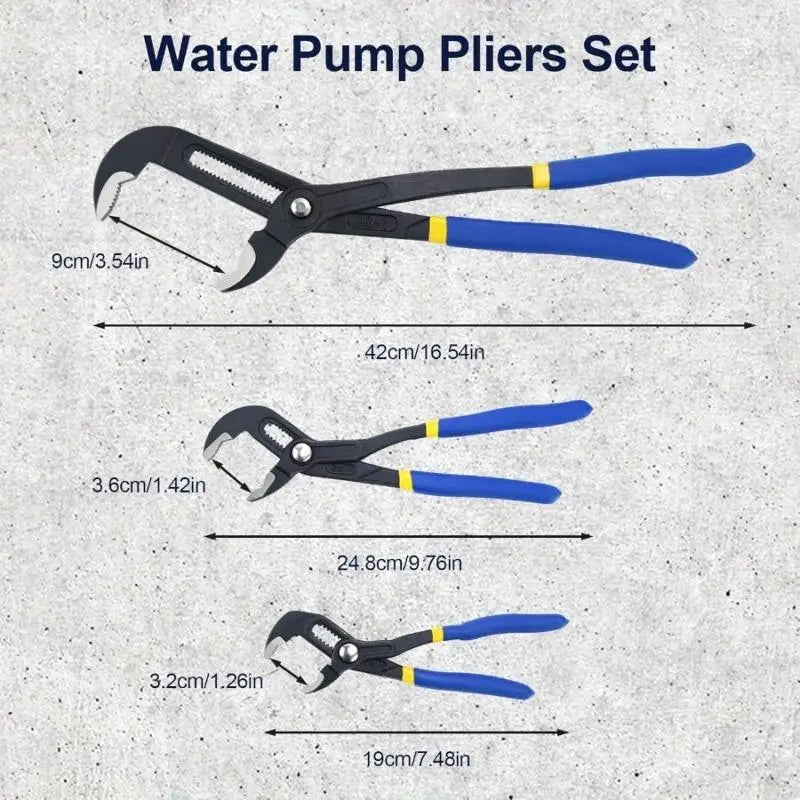 3Pcs/ Set Quick Release Water Pump Pliers 7 10 16-inch Adjustable Groove Joint Pliers Set