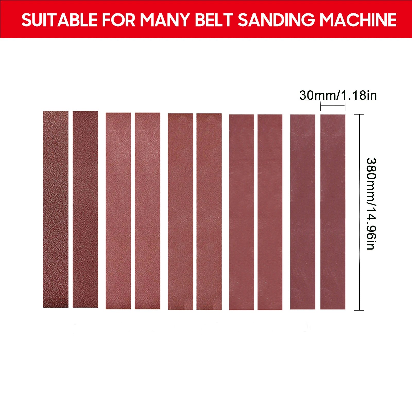 10Pcs Sanding Belts 30*380mm 60/60/80/120/240/320/400/600/800/1000 Grits for Home Use Mini Belt Sander For Electric Sander