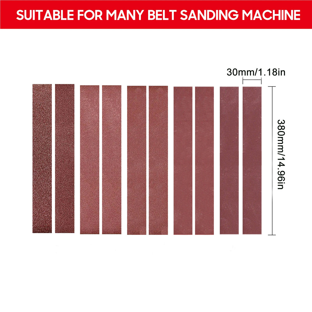 10Pcs Sanding Belts 30*380mm 60/60/80/120/240/320/400/600/800/1000 Grits for Home Use Mini Belt Sander For Electric Sander