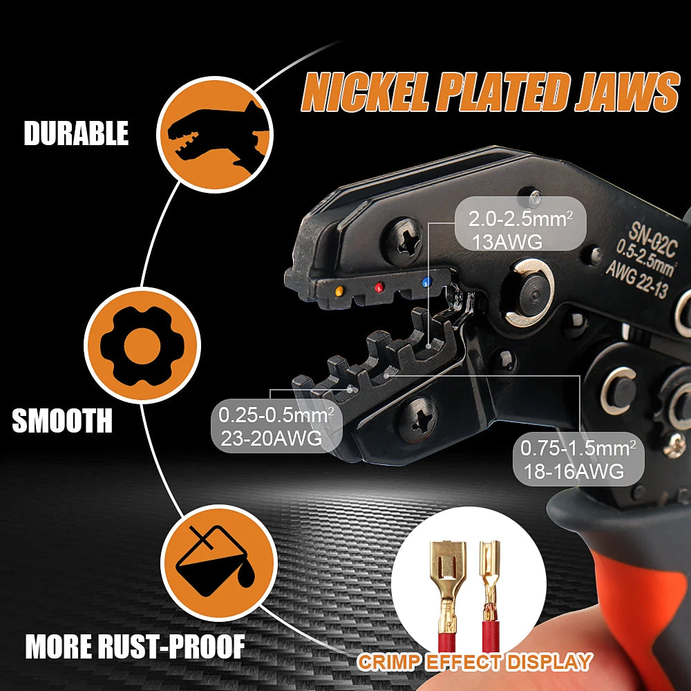 Wire Stripper Wire Terminals Crimping Tool Kit,  AWG22-13/0.5-2.5mm² Ratcheting Crimper Tool for Insulated Wire Connectors