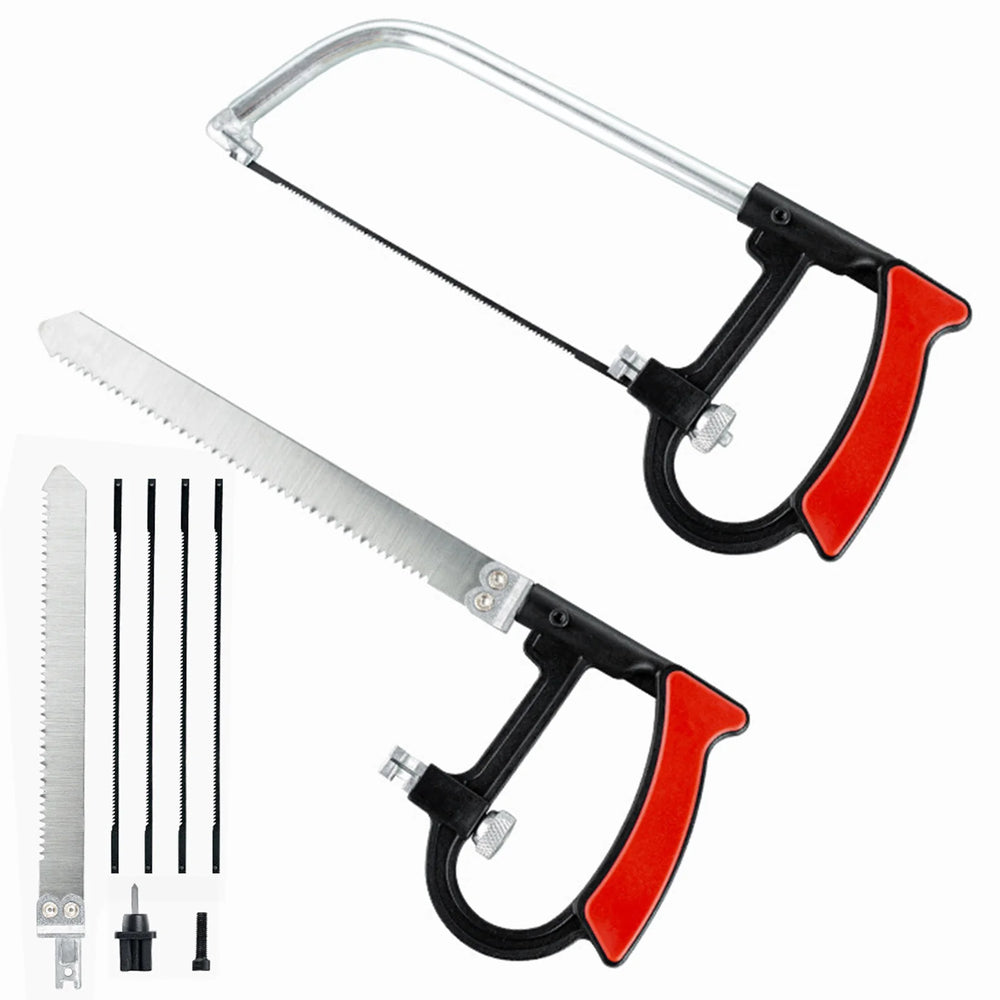 8 in 1 Hacksaw Frame Set with 6 Blades Steel Saw Easy To Use Heavy Duty Handsaws for Metal Woodworking Glass Rubber PVC Pipes