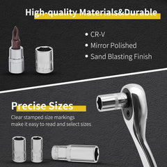 Socket Wrench Set 1/4" 24/72 Tooth Ratcheting Wrench Set with Extension Bar for Auto Repairing and Household, with Storage Case