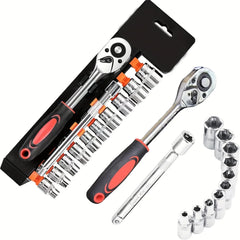 12pcs 1/4 Inch 6.3MM Ratchet Socket Wrench Set, Drive Socket Set with 10 Sockets 4-13mm and 2 Way Quick Released Ratchet Handle