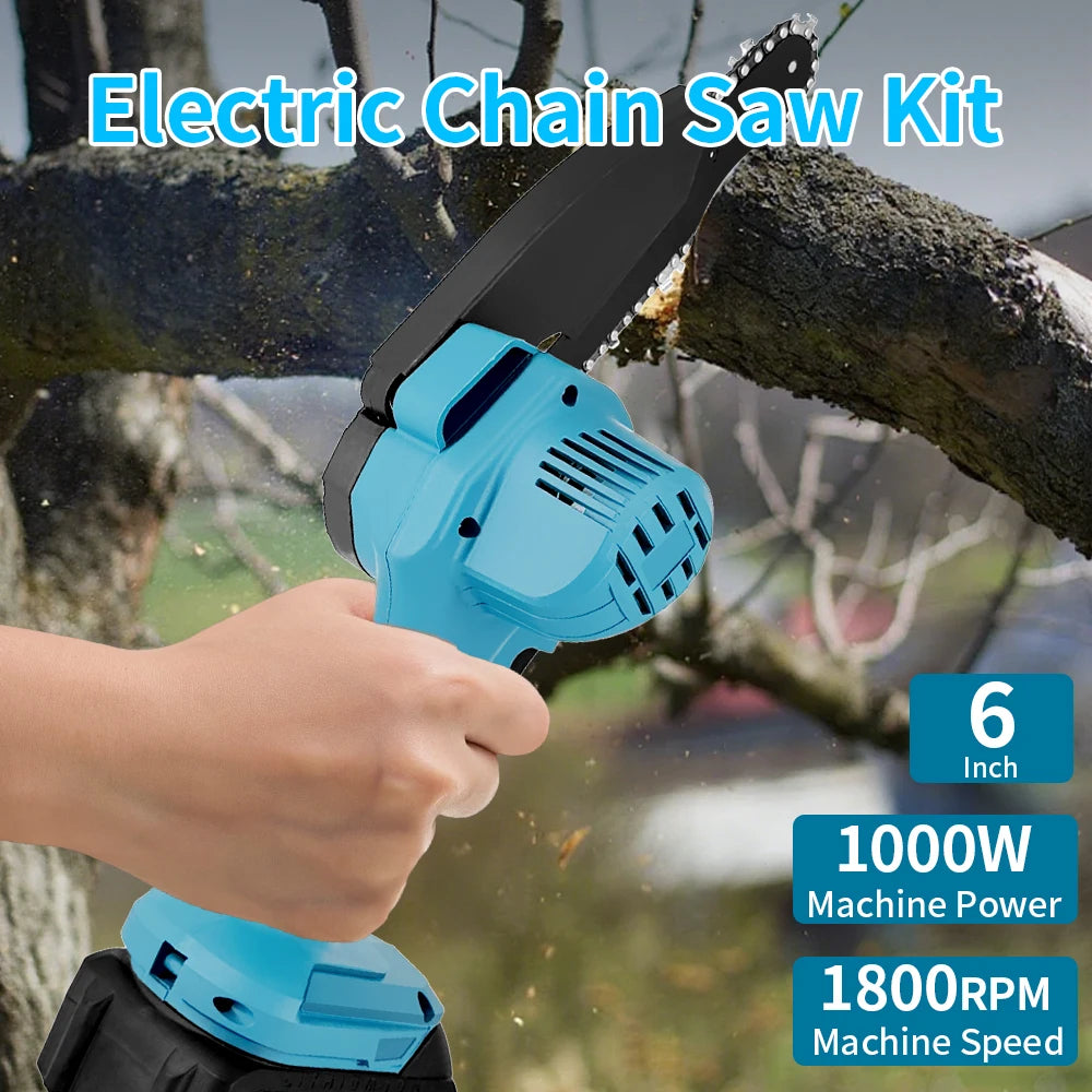 4/6 Inch Chainsaw 1000W Handheld Electric Cutting Tool, Logs for Camping, Yard Cleaning, Woodworking, Suitable  for 21V Battery