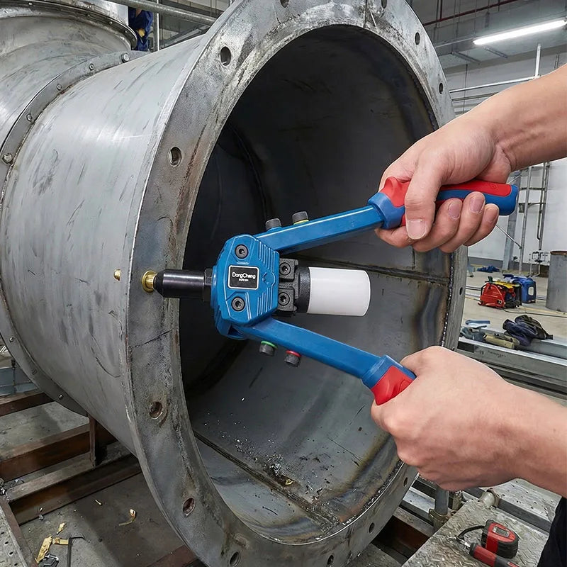 Self-Return Dual Handle Rivet Gun, CR-Mo Steel 3-Jaw Claw, Heavy Duty Blind Riveter for Metal Fabrication & Structural Work