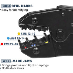 Professional Insulated Wire Terminals Connectors Ratcheting Crimper Tool for 22-10AWG HS-30J Wire Crimping Tool