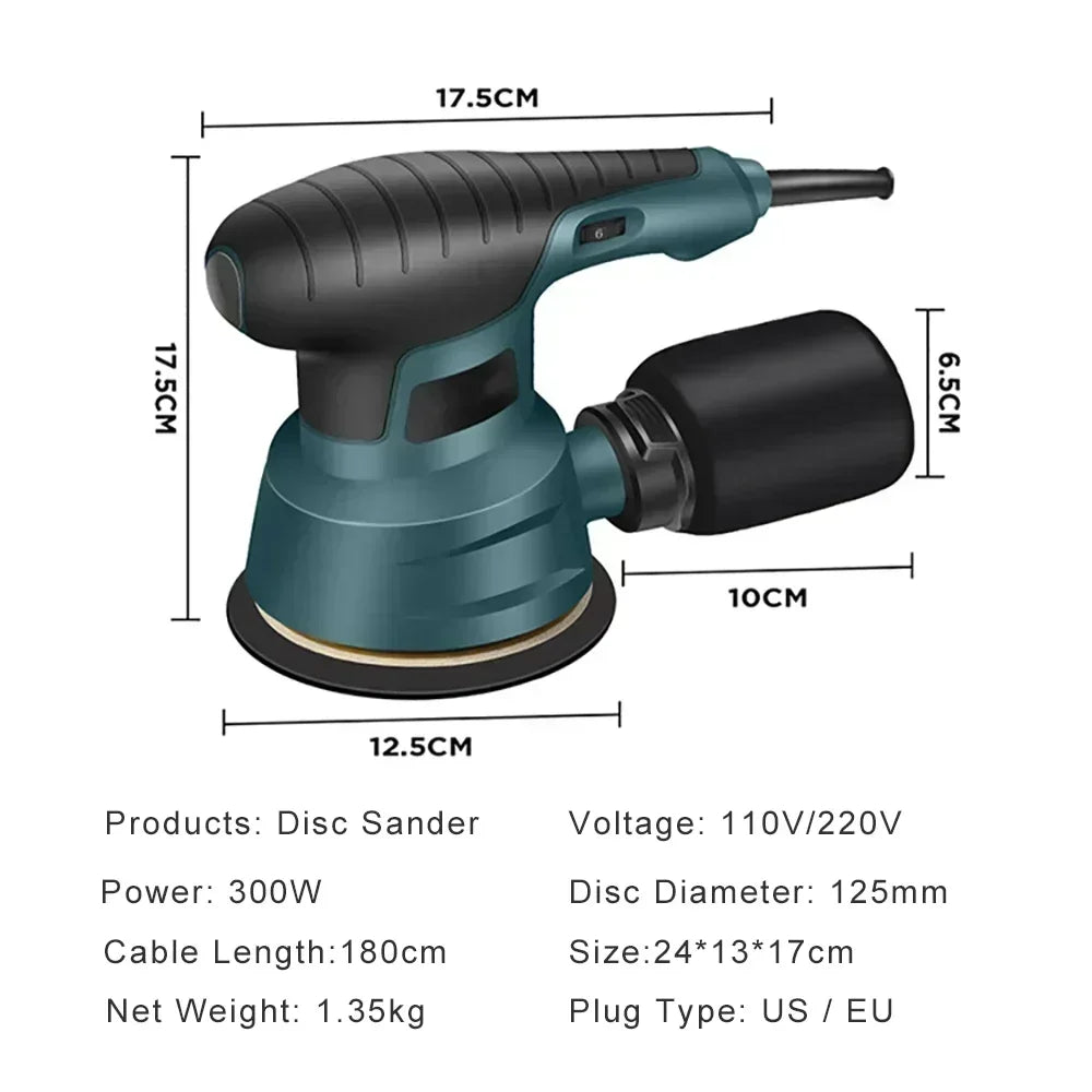 Electric Sander 300W  Machine Random Orbital Polisher 110V&220V Variable Speed Sander with 125mm Sandpaper Car Polishing Machine