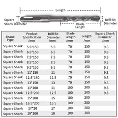 Non-Standard Electric Hammer Drill Bit 150 200mm Concrete Wall Square Handle 5.5/6.5/7.5/8.5/9.5/11/12.5/13/15/16.5/17/19mm