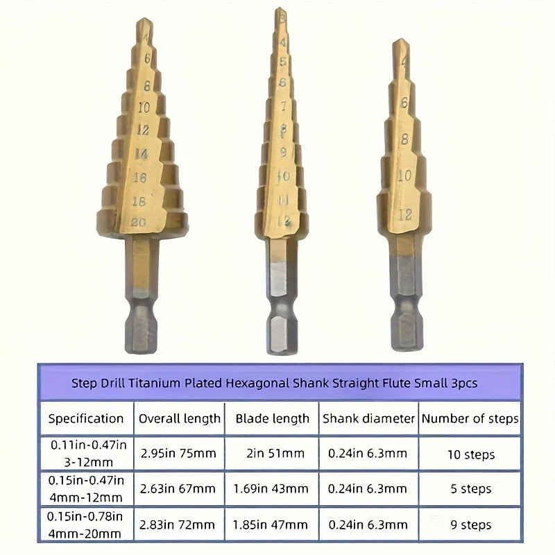 6pcs Heavy-Duty Step Drill Bit Set (4-20/4-12/3-12/3/6/8mm) for Wood & Metal DIY Professional Drilling Durable Kit Tools