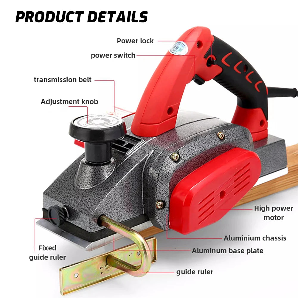220V Electric Wood Planer Mini Wood Planer Handheld Woodworking Planer Powerful Electric Planer for Wood Surface Smoothing