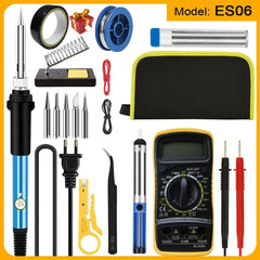 Soldering Iron Kit Welding Tool, Soldering Kit with LCD Digital Multimeter, 60W Soldering Iron with 5 Extra Tips, Stand