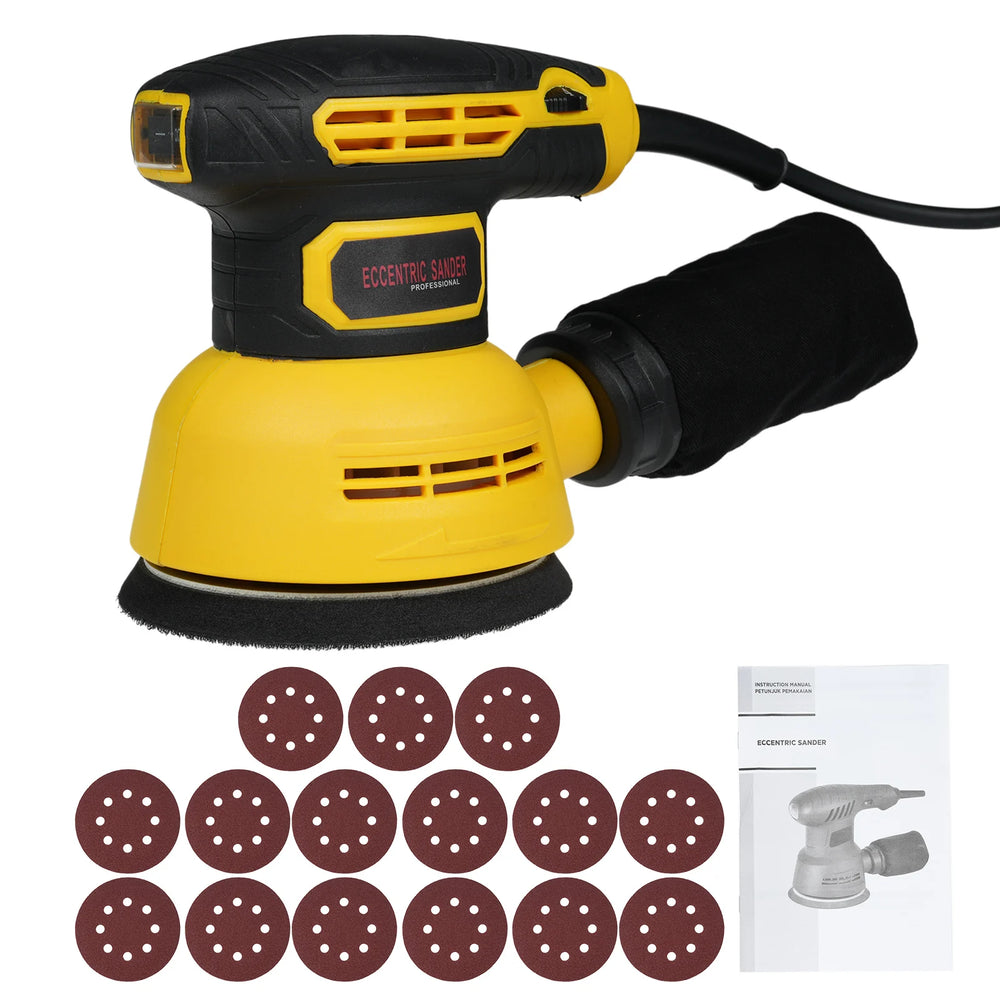 5 Inch Random Orbital Sander with 15Pcs Sandpapers 12000RPM 6 Variable Speed Sander Machine High Performance Dust Collection
