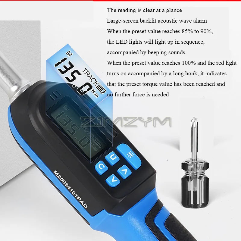 Accurate to ±2% Digital Torque Wrench 6.8-135N.m Electronic Preset Torque Ratchet Wrench With Buzzer LED Flash Notification