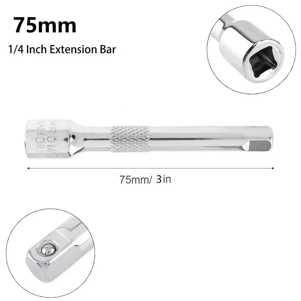 3pcs 1/4 Inch Socket Ratchet Wrench Extension Bar 50/75/100mm Long Bar Steering Sleeve Connecting Rod Socket Extender Hand Tools