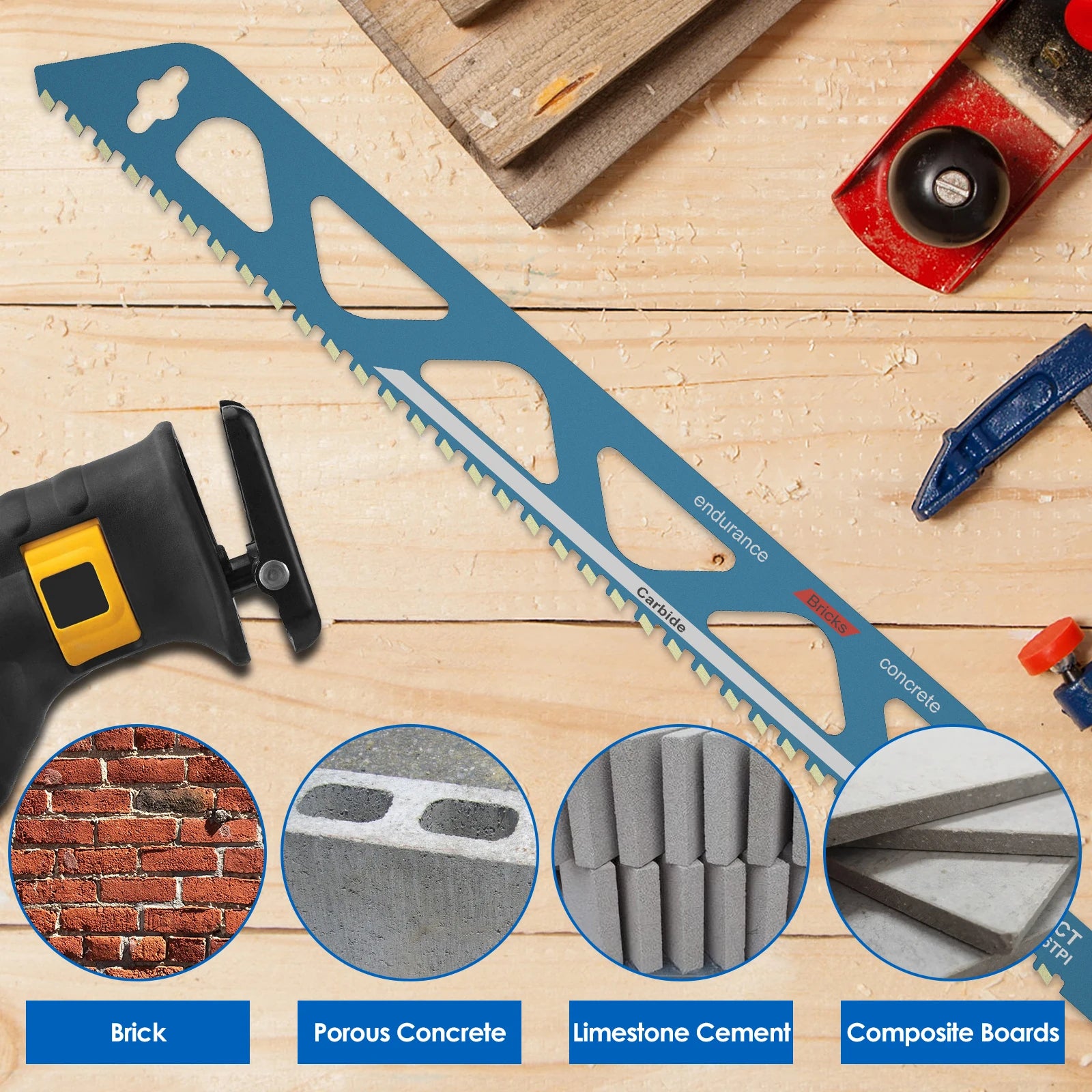 1PC Reciprocating Saw Blade - Hard Alloy Blade for Cutting Brick, Wood, Metal, PVC Tube, Porous Concrete Power Tool Accessories