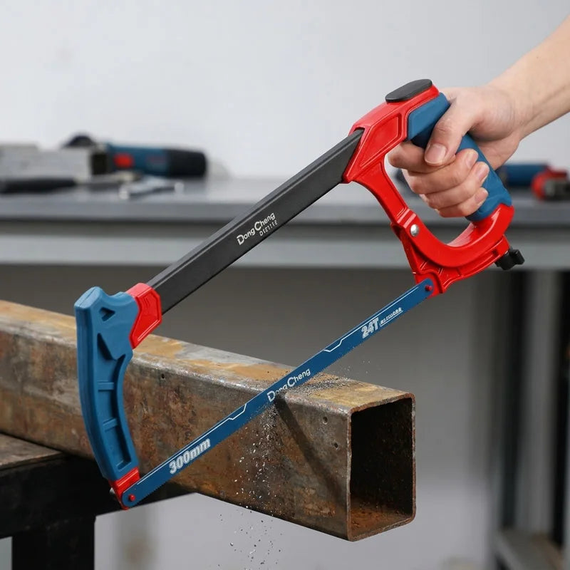 Aluminum Hacksaw Frame Heavy Duty Thick Steel Tube Rubber Grip Stable + Bimetal Blade Sharp Durable Metal Saw Tool